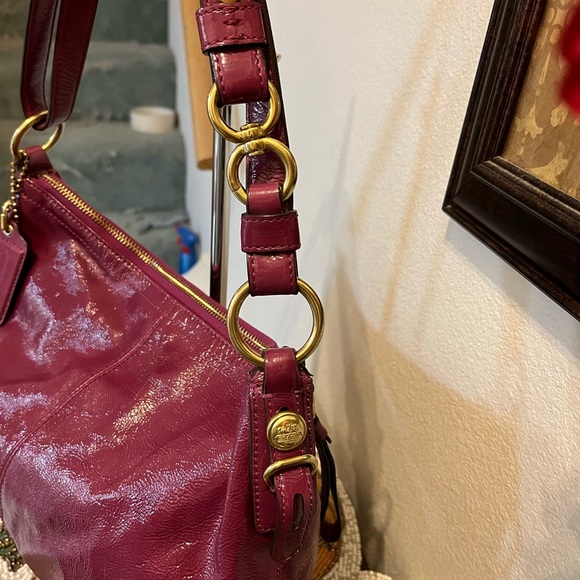 Coach purple patent leather satchel with gold toned hardware. NWOT - Picture 6 of 12
